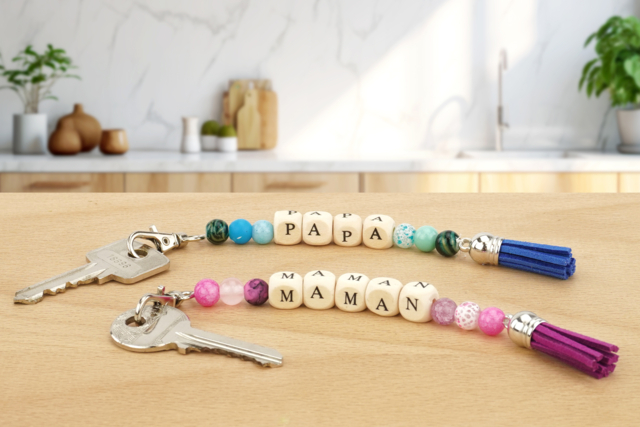 Porte-clés pompons PAPA et MAMAN - Pompons pour bricolage créatif - 10doigts.fr