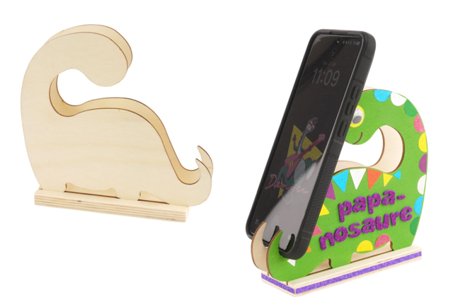 porte iphone dinosxaure papa - Objets bois pour le bureau - 10doigts.fr