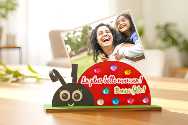 Porte photo coccinelle en bois - 4 pièces - Cadres photos en bois - 10doigts.fr