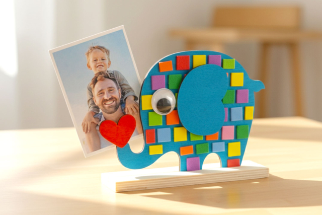 Porte-photo Éléphant en bois  Elmer - Cadres photos en bois - 10doigts.fr