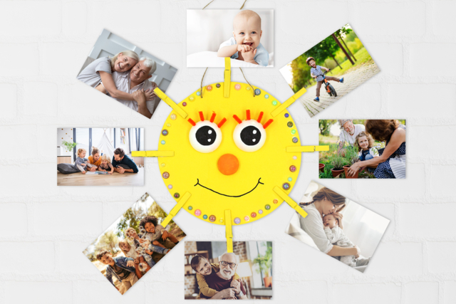 Porte-photo soleil - Supports plats en bois - 10doigts.fr