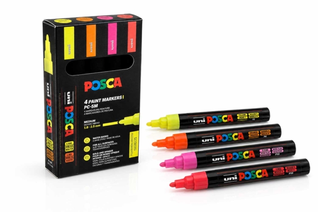 Posca fluorescent PC5M - 4 couleurs  - Marqueurs POSCA : la référence mondiale de la peinture nomade - 10doigts.fr