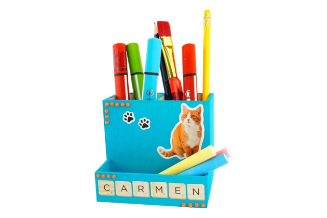pot à crayons chat - Gommettes Alphabet, messages - 10doigts.fr
