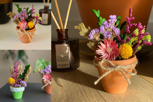 pot de fleurs séchées - Décorations fleurs et feuilles : ajoutez une touche de nature à toutes vos créations - 10doigts.fr