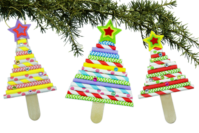 Sapin de Noël avec pailles en carton - Stickers en feutrine : du relief et de la texture dans vos créations - 10doigts.fr