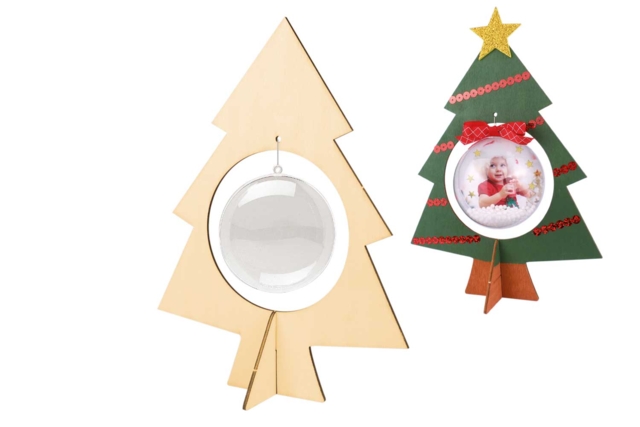 Sapins en bois et sa boule - 10 sapins à monter - Objets en bois Noël - 10doigts.fr