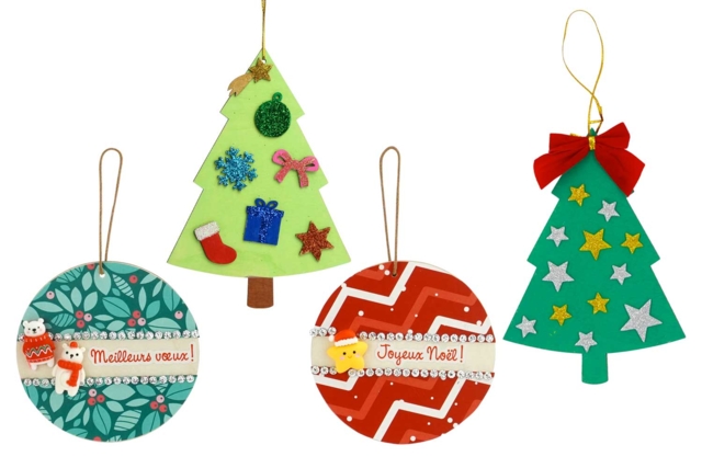Sapins (x 12) + Boules (x 12) en bois à décorer - 24 pièces - Objets en bois Noël - 10doigts.fr