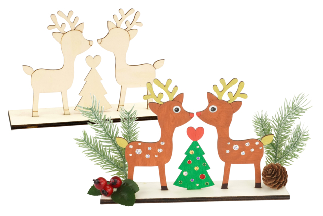 Scene Bois Rennes Amoureux Noel - Objets en bois Noël - 10doigts.fr