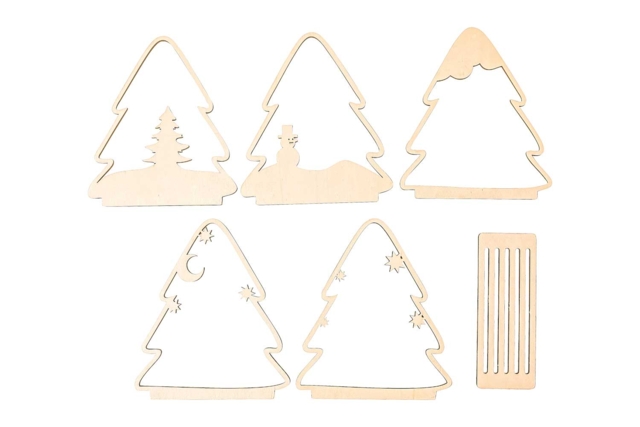 Scène de Noël 3D Forme Sapin - Objets en bois Noël - 10doigts.fr