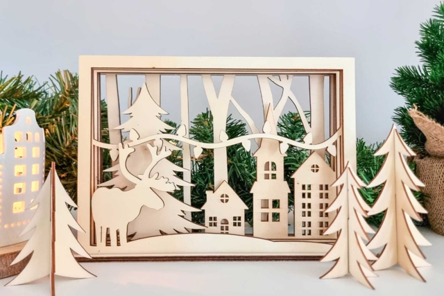 Scène en bois ciselé forme cadre à monter 25 x 18 x 6 cm - Crèches et villages de Noël à fabriquer - 10doigts.fr