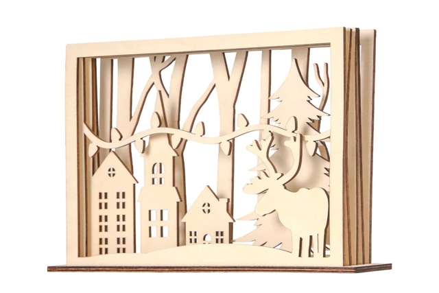 Scène en bois ciselé forme cadre à monter - Crèches et villages de Noël à fabriquer - 10doigts.fr