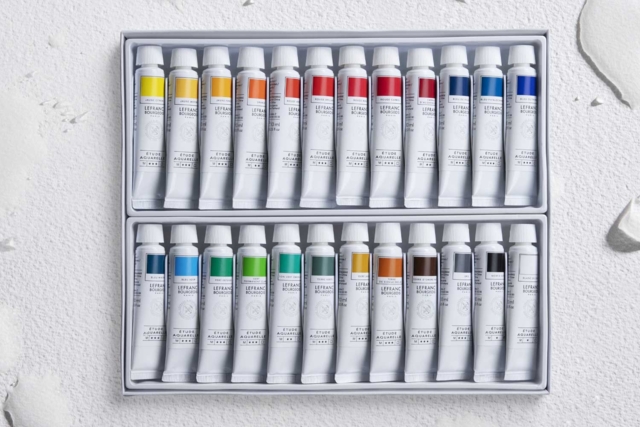 Set de 24 tubes aquarelle étude Lefranc Bourgeois, 10 ml - Couleurs aquarelle - 10doigts.fr