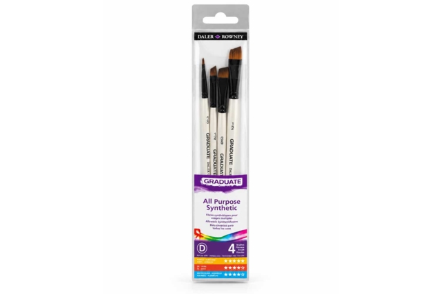 Set de 4 pinceaux Daler-Rowney Graduate n°1 - Pinceaux et brosses pour peinture acrylique - 10doigts.fr