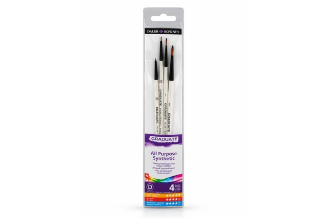 Set de 4 pinceaux Daler-Rowney Graduate n°2, détail, synthétiques - Pinceaux aquarelle - 10doigts.fr