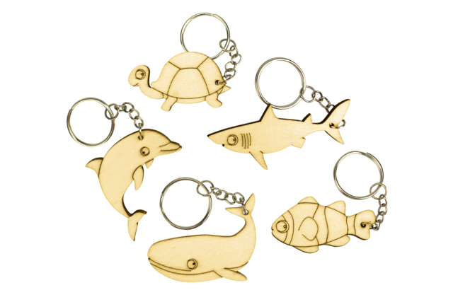 Set de 5 porte-clés en bois - animaux marin - Porte-clés - 10doigts.fr