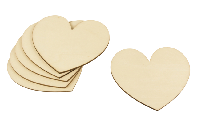Set de 6 cœurs en bois 10 cm  - Supports plats en bois - 10doigts.fr