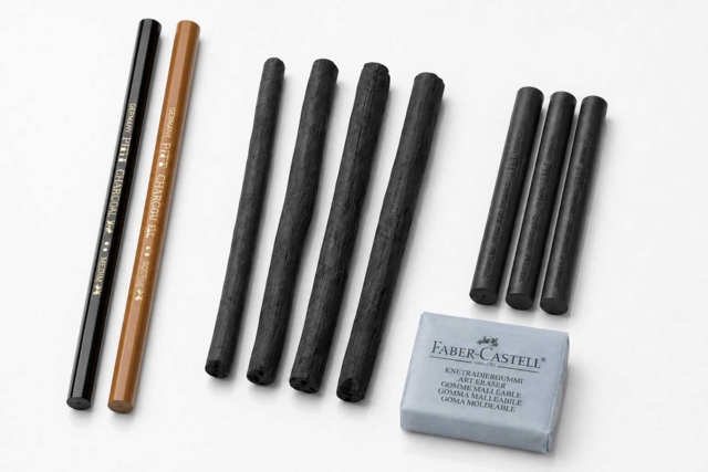 Set Pitt Charcoal 10 pièces (fusains secs & naturels) - Crayons graphite et mines pour le dessin - 10doigts.fr