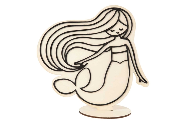 Sirène en bois avec motifs en relief - Formes en bois à décorer - 10doigts.fr