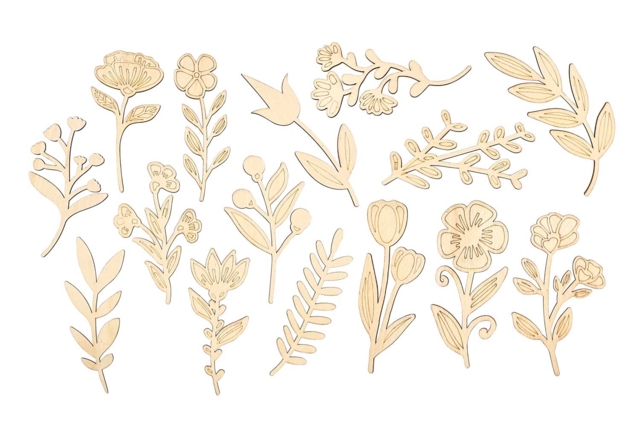 Socle en bois et 15 fleurs en bois - Objets bois pour la maison - 10doigts.fr
