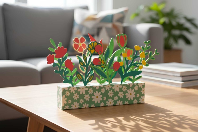 Socle en bois et 15 fleurs  - Objets bois pour la maison - 10doigts.fr