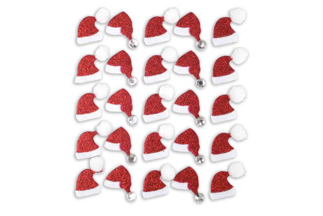 Stickers pailletés bonnet de Père Noël 2 x 1,5 cm x 25 pcs - Thème Noël - 10doigts.fr