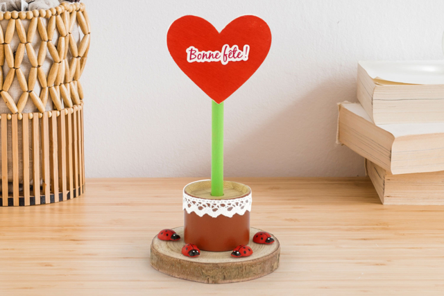 stylo bambou coeur cadeau fête des mères - Objets bois pour le bureau - 10doigts.fr