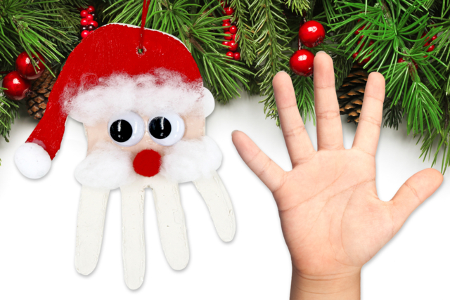 Suspension père Noël empreinte de main - Pâtes à modeler autodurcissantes - 10doigts.fr