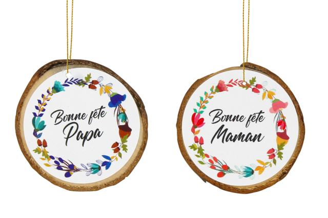 suspension tranche de bois maman - Objets en bois Noël - 10doigts.fr