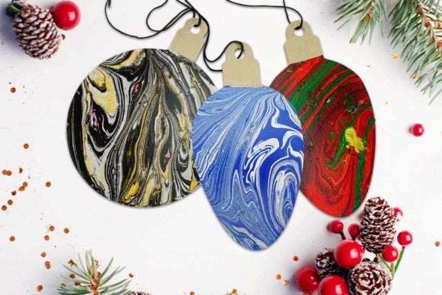 Suspensions de Noël en marbling - Objets en bois Noël - 10doigts.fr