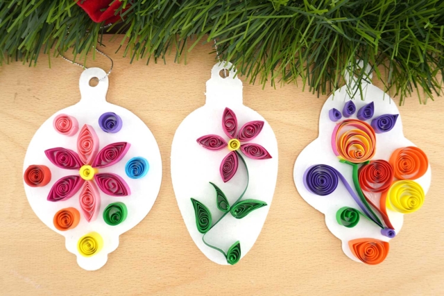 Suspensions en Quilling - Objets en bois Noël - 10doigts.fr