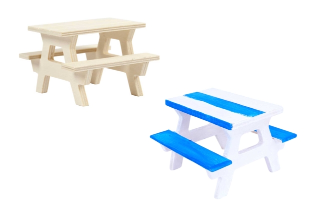 Table pique-nique en bois miniature 8 cm - Univers Miniature : maison de poupée et miniatures - 10doigts.fr