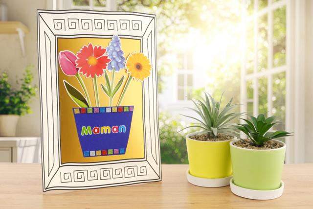 Tableau fleuri pour la fête des mères - Formes en carte forte - 10doigts.fr