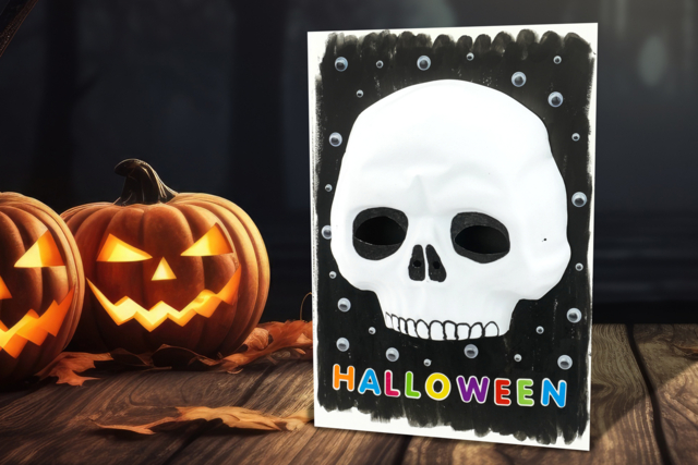 Tableau Halloween : Tête de mort - Carton plume et polystyrène - 10doigts.fr