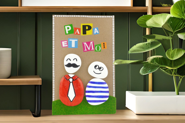Tableau "Papa et moi" avec des galets - Papier effet et matière - 10doigts.fr