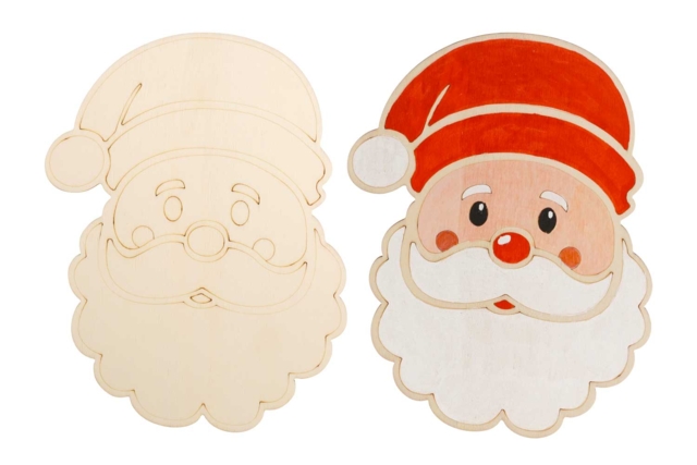Tête de père Noël en bois - Objets en bois Noël - 10doigts.fr