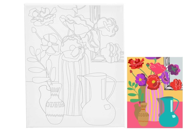 Toile imprimée 24 x 30 cm - Les vases - Peinture aux numéros : découvrez l'art du tableau numéroté pour tous - 10doigts.fr