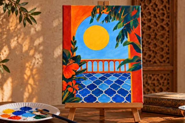 Toile imprimée à peindre - Balcon marrakech - Peinture aux numéros : découvrez l'art du tableau numéroté pour tous - 10doigts.fr