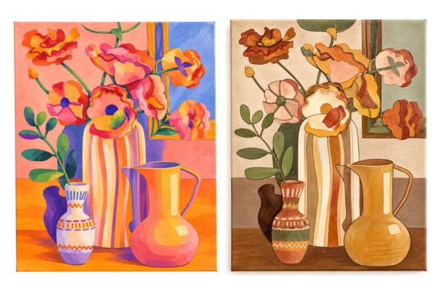 Toile imprimée à peindre - Les vases exemples - Peinture aux numéros : découvrez l'art du tableau numéroté pour tous - 10doigts.fr