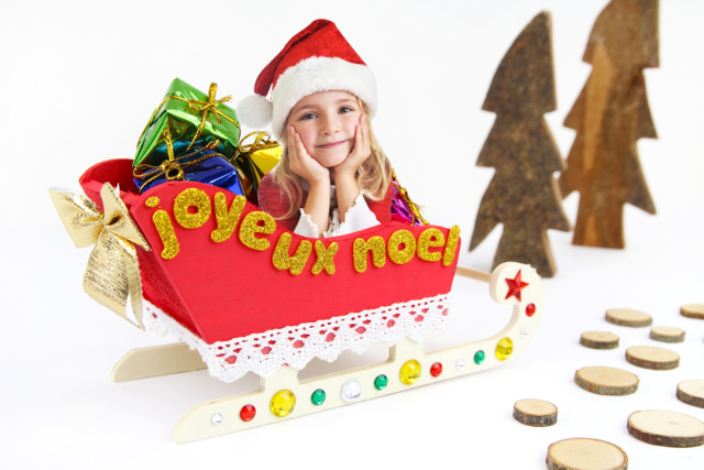 Traineau de Noël à personnaliser avec une photo - Gommettes Alphabet, messages - 10doigts.fr