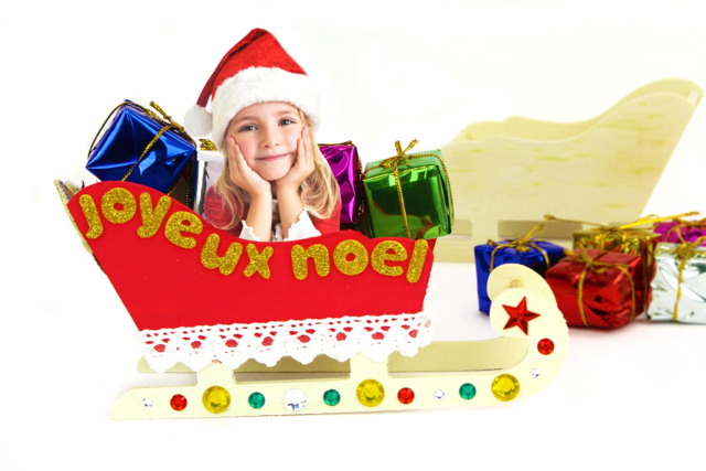 Traineau de Noël à personnaliser avec une photo - Objets en bois Noël - 10doigts.fr