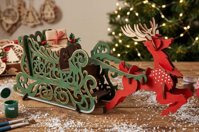 traineau noel peinture - Objets en bois Noël - 10doigts.fr