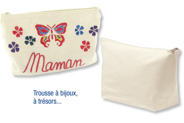 Trousse à bijoux, à trésors... en coton avec fermeture zippée 19 x 13.5 cm - Pochoirs adhésifs : la solution parfaite pour des motifs nets et sans bavure - 10doigts.fr