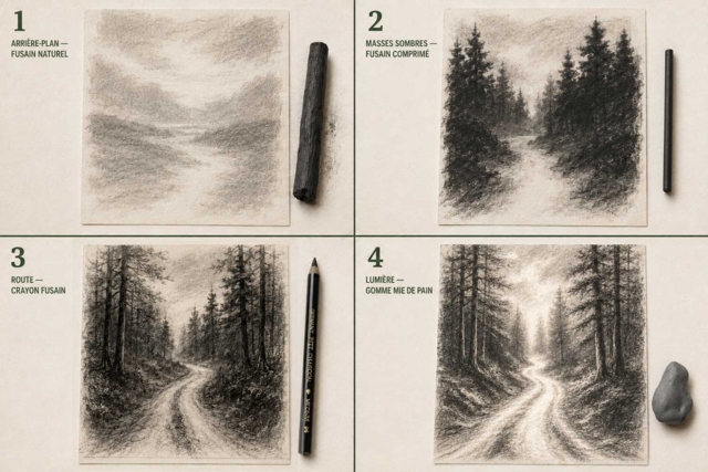 TUTO DESSIN AU FUSAIN - Crayons graphite et mines pour le dessin - 10doigts.fr