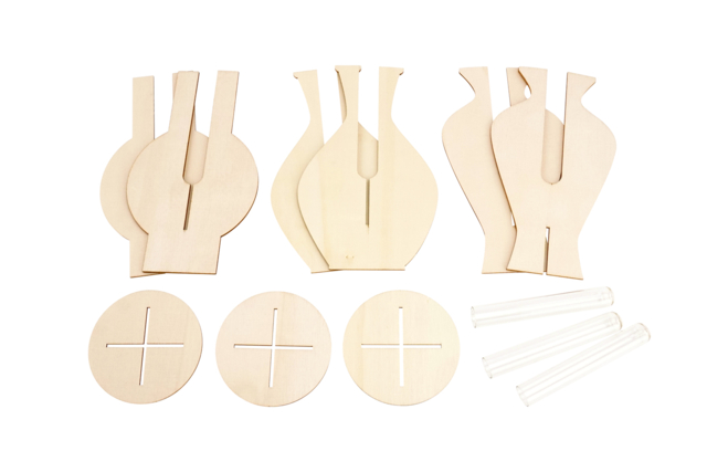 Vases en bois et soliflores transparents - Objets bois pour la maison - 10doigts.fr