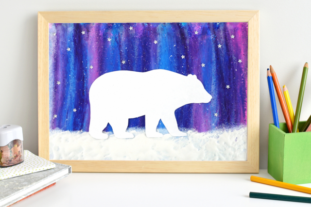 Yvan l'ours blanc et les aurores boréales - Peinture relief 3D pour effets de matière et créations en volume - 10doigts.fr