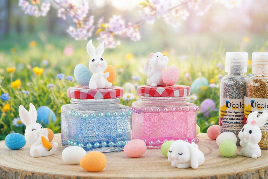 Bocal à paillettes lapin de Pâques