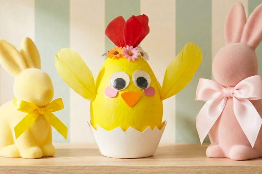 Poussin et sa couronne de fleurs