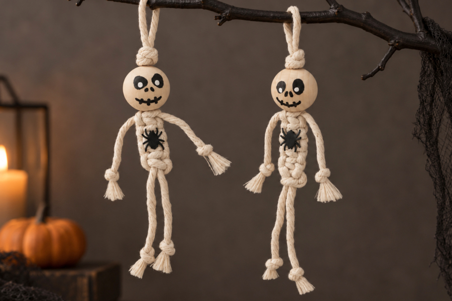 Porte-clés squelette en macramé