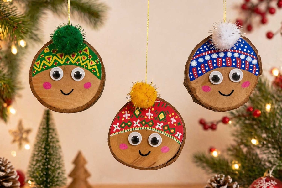 Suspensions de Noël en rondins de bois
