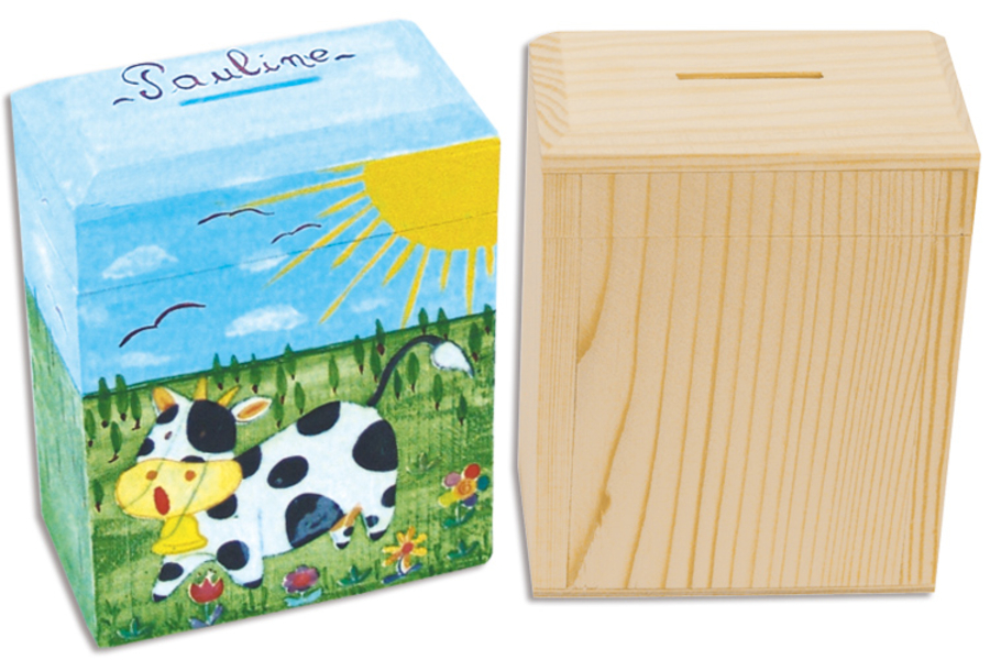 Peinture sur tirelire en bois